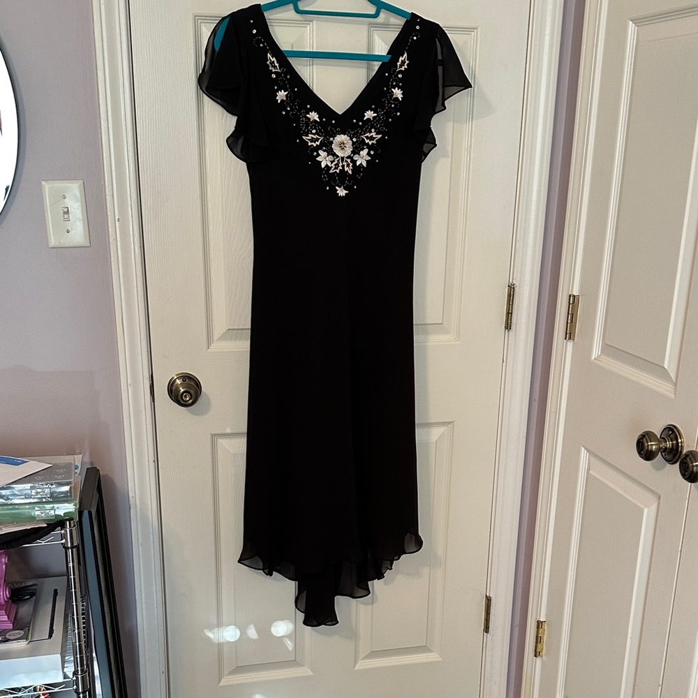 S.L. Fashions Black Dress with White Floral Details